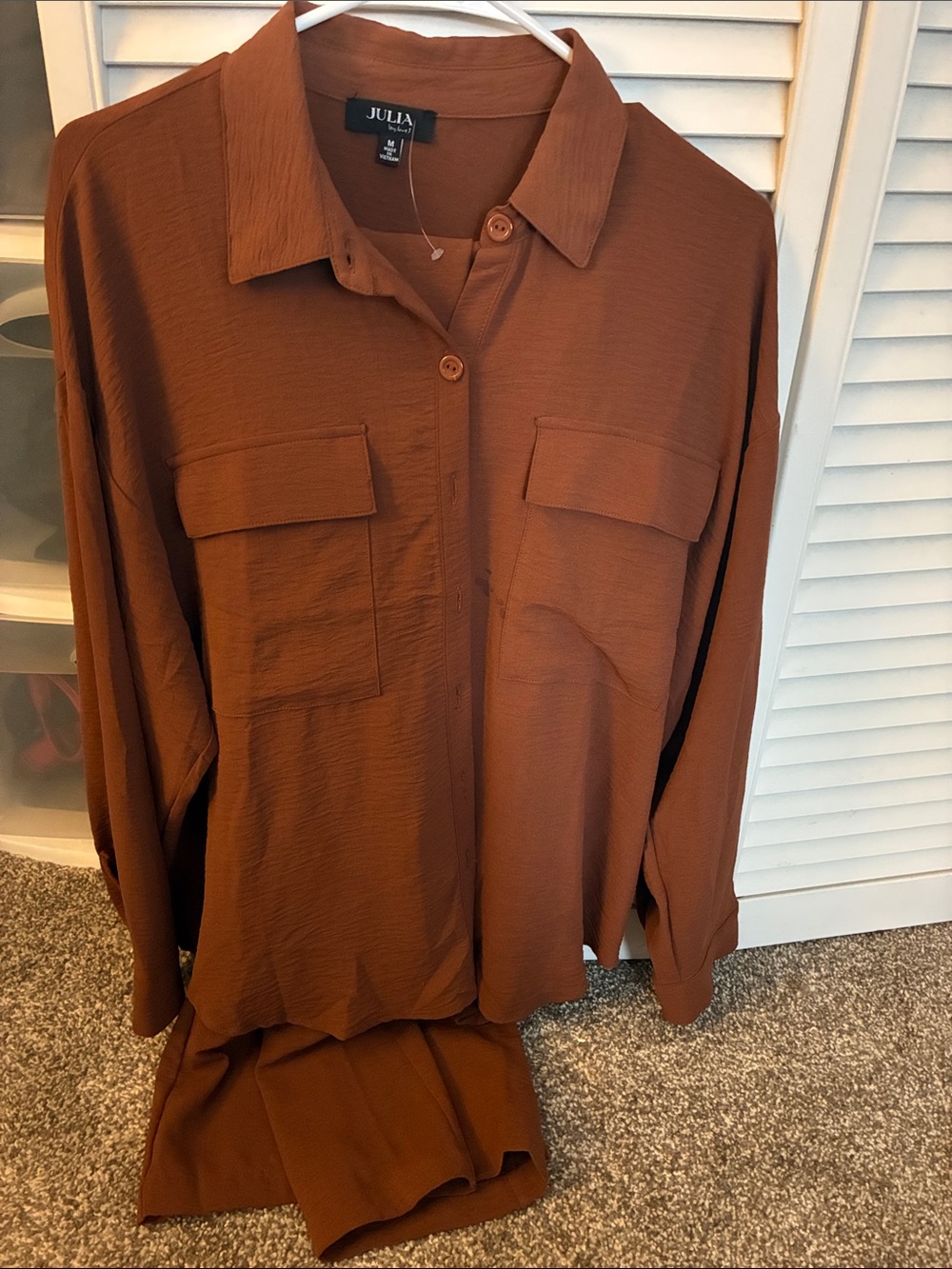 Julia Relaxed Button-Front Jumpsuit in Rustic Brown